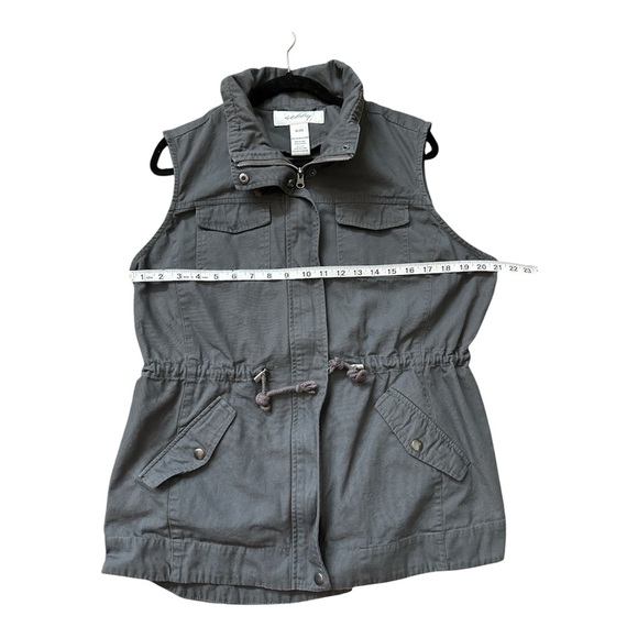 SEBBY BLUE GRAY UTILITY VEST DRAWSTRING WAIST ZIP UP BUTTON POCKETS SIZE XL - Picture 5 of 5